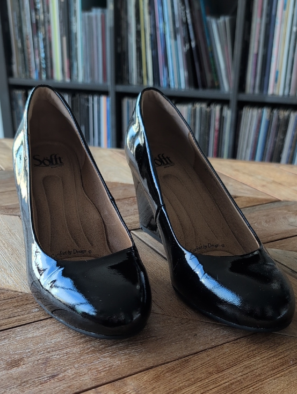 Söfft Black Patent Block Heel Pumps